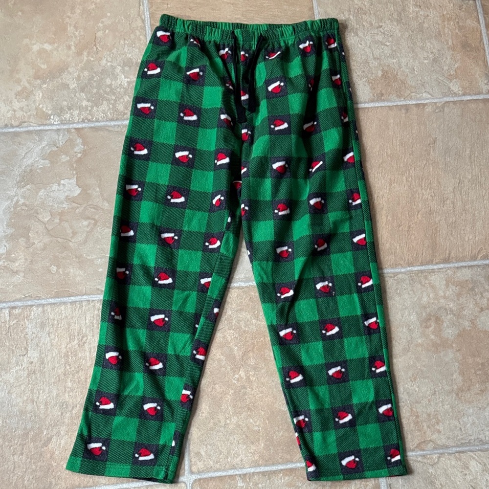 Festive Green Plaid Fleece Men's Loungewear Pajama Bottoms Size L
